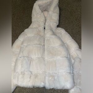 Designer white faux fur coat